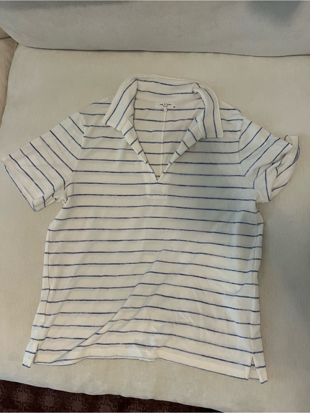 White & Blue Striped Polo Tee - rag and bone - Picture 2 of 4